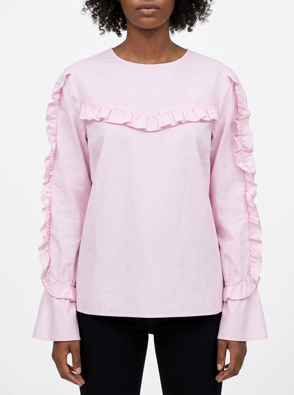 Zara Pink Ruffle Lightweight Blouse Women Size M